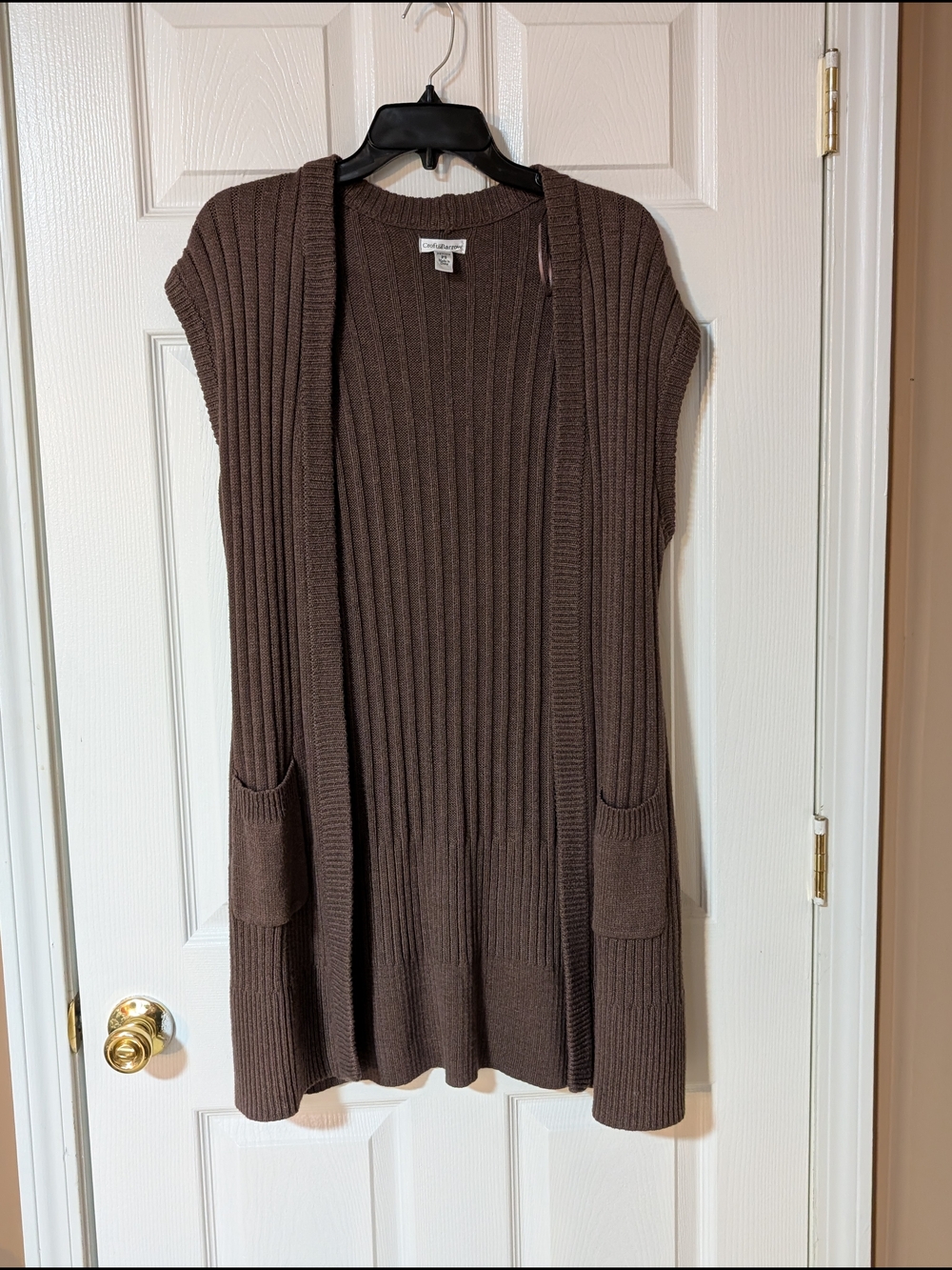 Croft&Barrow Chocolate Brown Ribbed Sleeveless Cardigan